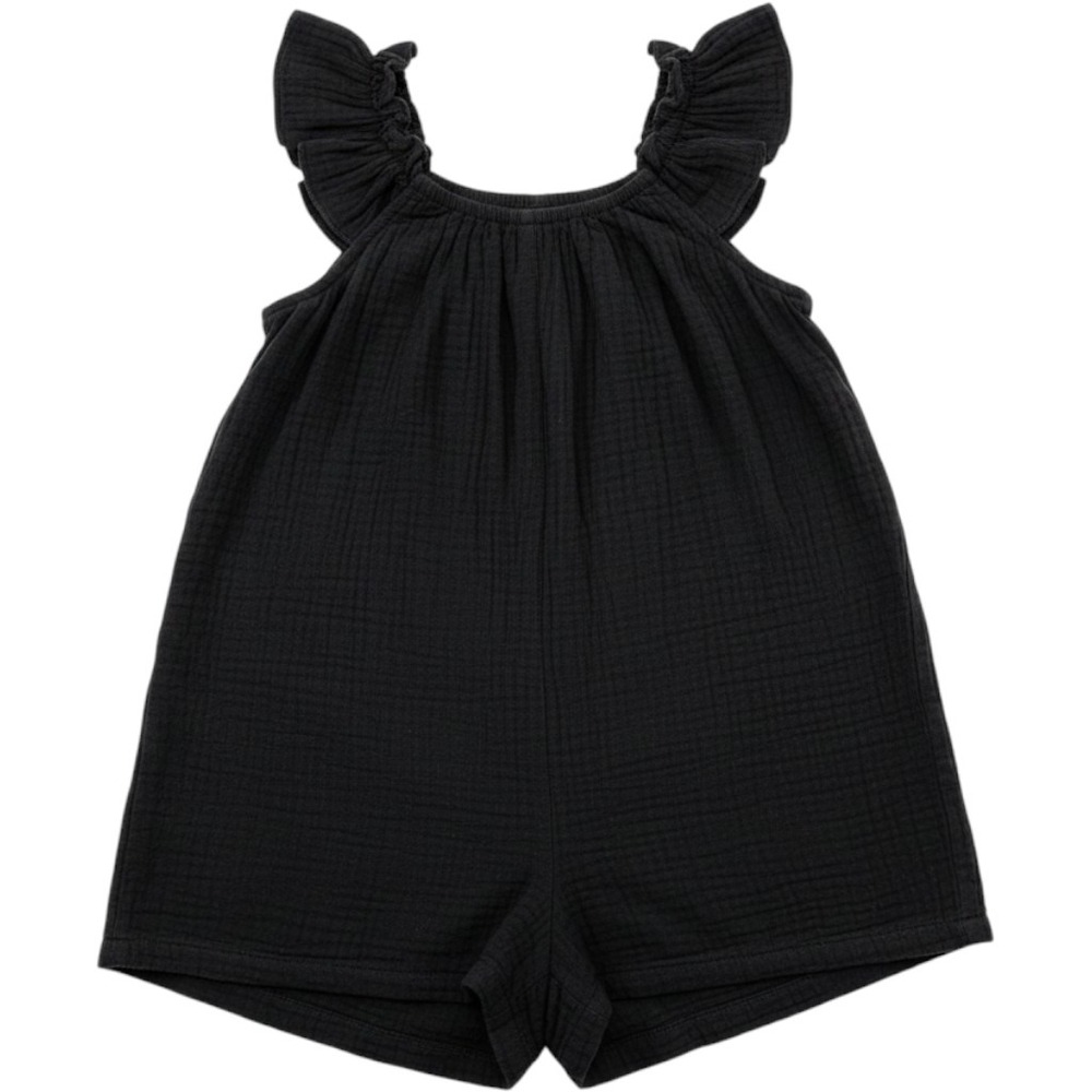 Exlura Black Cotton Gauze Ruffle Strap Romper JP076 Size M Sleeveless Muslin
